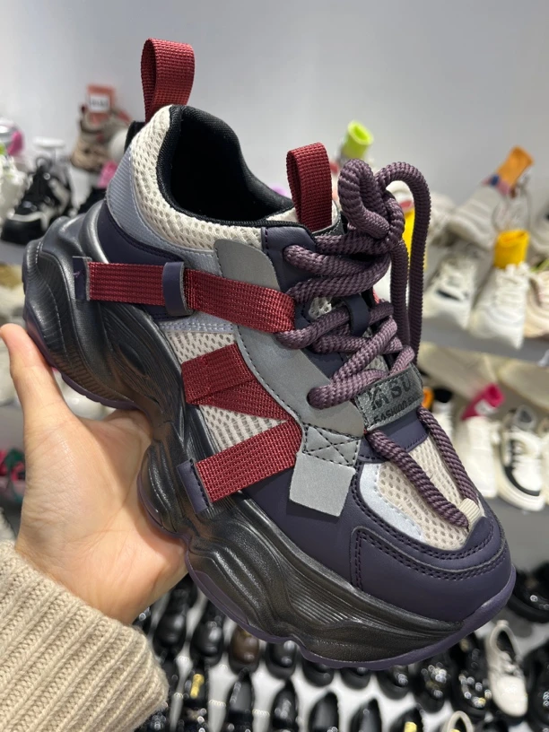 真皮老爹鞋女时尚百搭紫色厚底配拖地裤女鞋舒适运动鞋