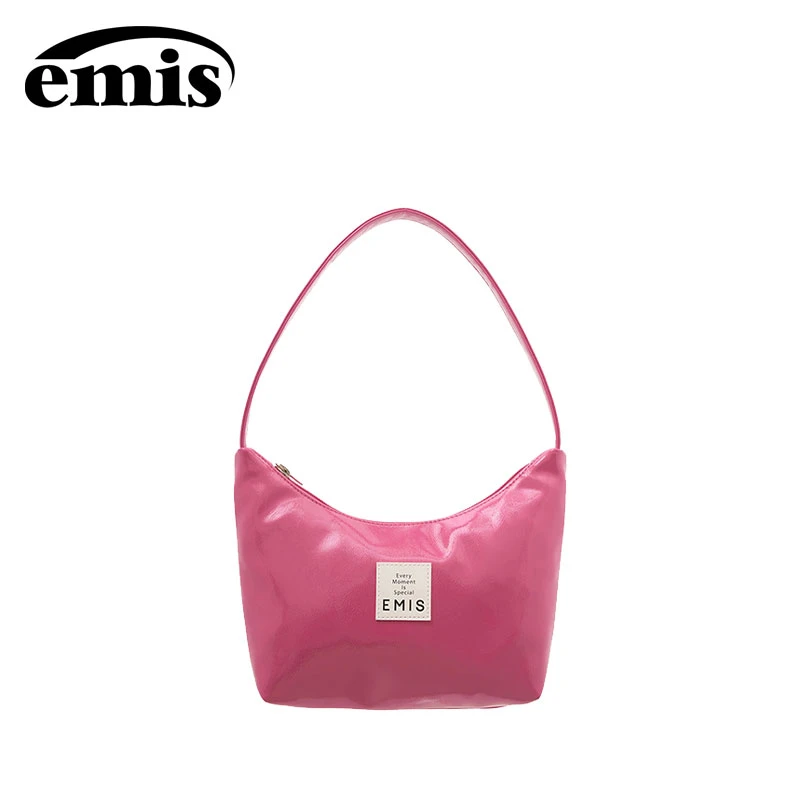 emis包包新珐琅流浪包紫红色亮面手提腋下通勤时尚单肩结【卢媛媛】