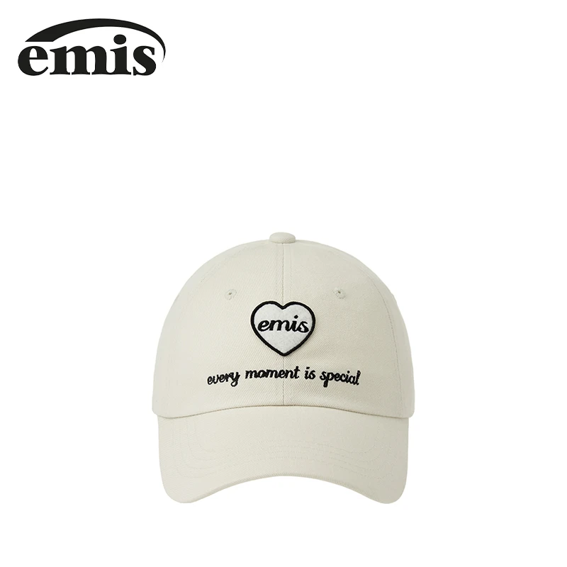 emis帽子心形徽章棒球帽爱心帽朴宝英同款奶油色鸭舌帽时尚软顶