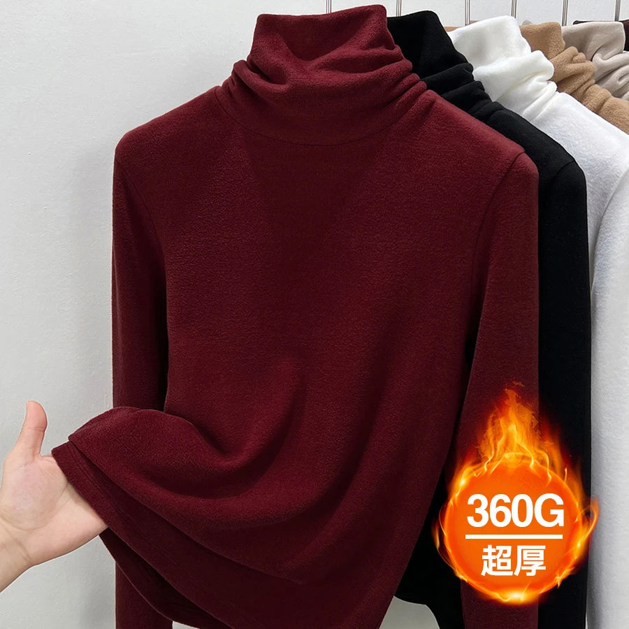 安可拉红德绒加厚堆堆领打底衫女秋冬新款内搭保暖长袖t恤上衣冬