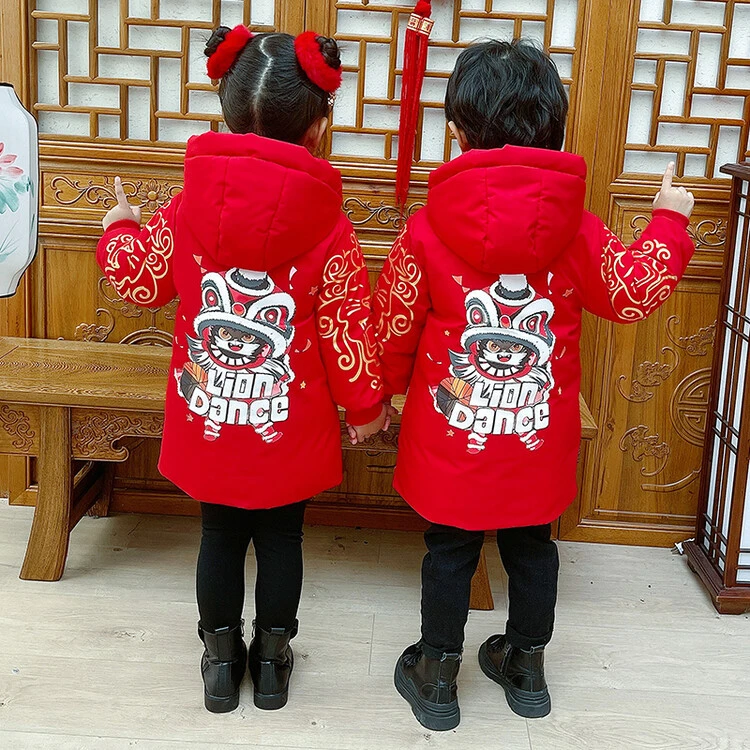 儿童新年装中国风拜年服唐装加厚宝宝喜庆姐弟装汉服冬季棉衣长款