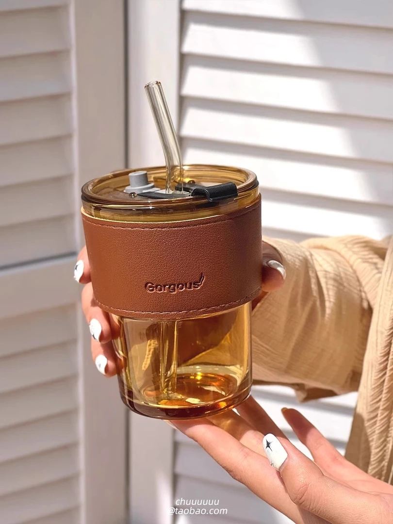 【亏米补贴】2只包邮极光竹节杯防烫咖啡杯带盖玻璃水杯