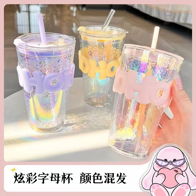 【两只装】颜色混发水杯夏季女生高颜值便携玻璃杯可爱创意咖啡杯