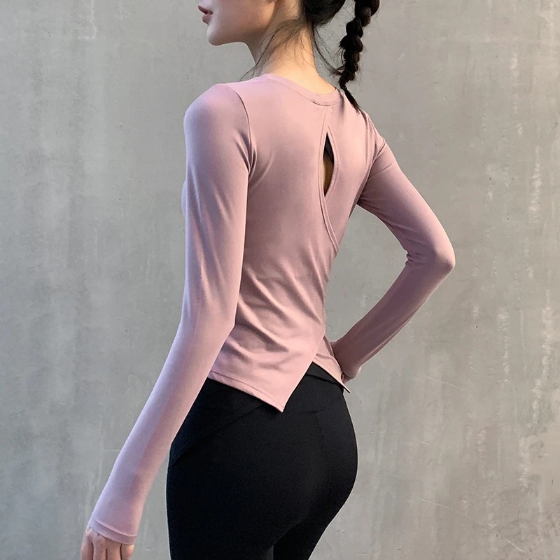 瑜伽上衣女长袖显瘦瑜伽服上衣长袖紧身美背健身服春秋速干薄款