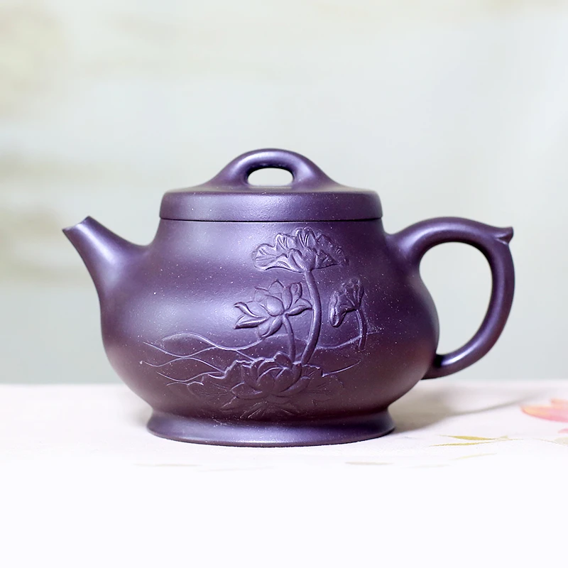 宜兴紫砂壶高工艺师手工作品强济人手制浮雕系列清泉壶420毫升