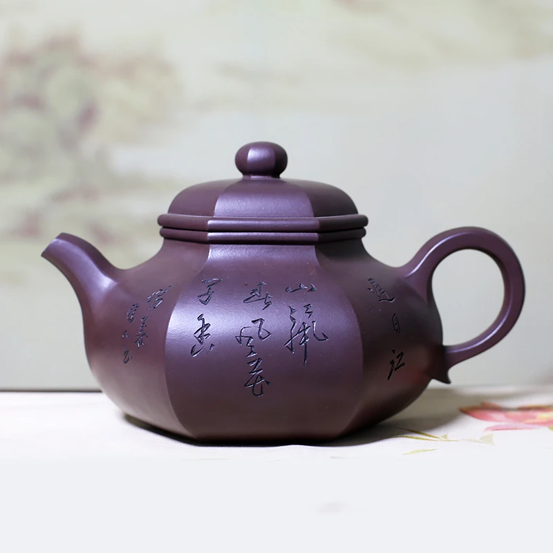 宜兴名家手工紫砂壶原矿高工史爱民大品刻绘六方容天壶
