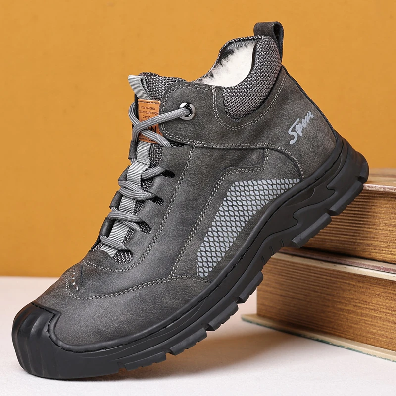 马丁靴男款中帮皮鞋男鞋秋冬短靴工装黑色加绒保暖防滑户外皮靴