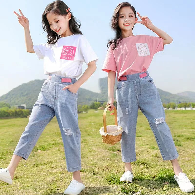 夏季女孩T恤时髦潮流时尚纯棉女童夏装2023新款童装圆领宝宝打底