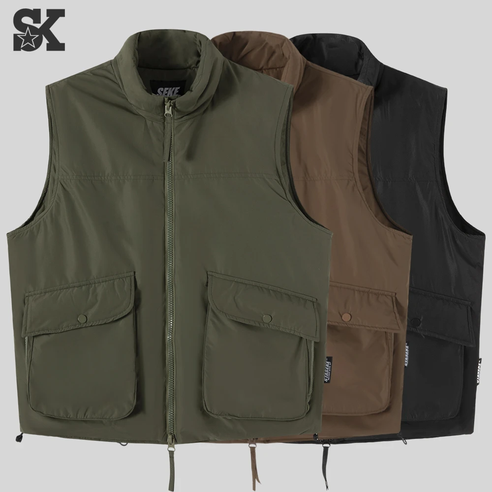 三克羽绒马甲宽松大码背心保暖轻便白鸭绒男女工装马甲黑色军绿色