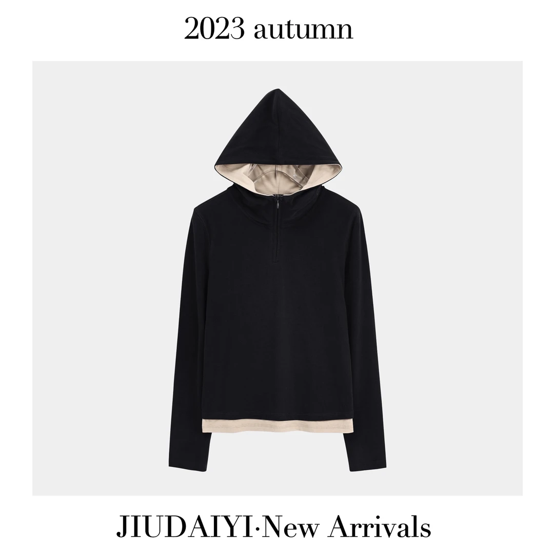 玖黛衣【格调高手】新款撞色套头连帽显瘦百搭叠穿卫衣~WYP21759