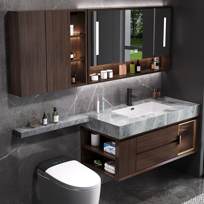 【岩板无缝盆】岩板浴室柜组合卫生间洗脸盆陶瓷盆马桶延长边定制