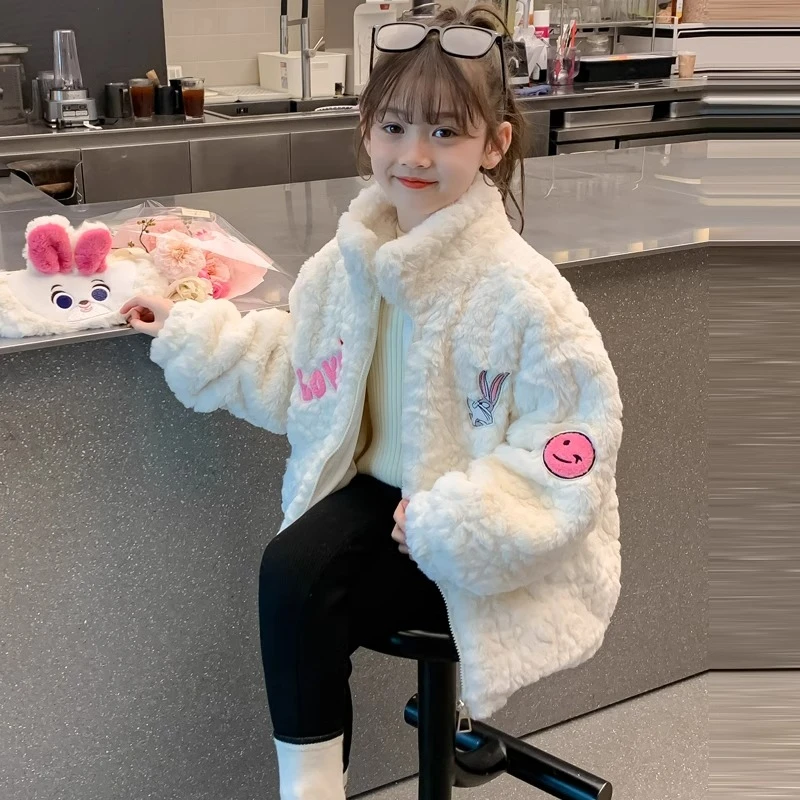 女童外套秋冬款2025新款冬季儿童加绒加厚毛毛上衣洋气时髦