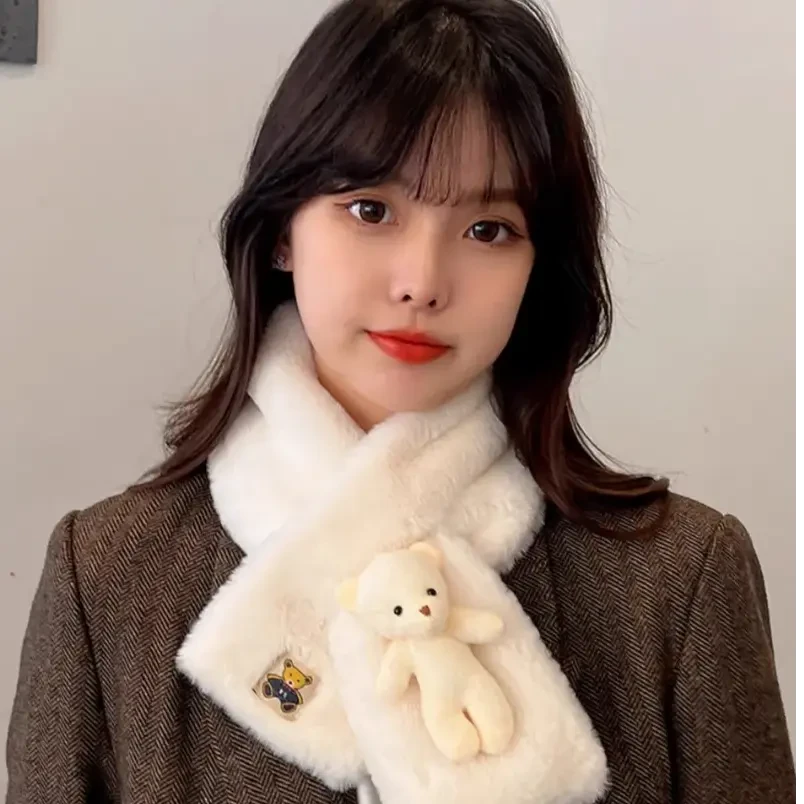 【好物推荐】2023新款百搭围巾毛绒白色可爱时尚卡通保暖