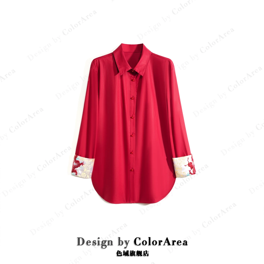 ColorArea/色域~断码~清~珠片刺绣彩扣减龄时尚中长款百搭衬衣