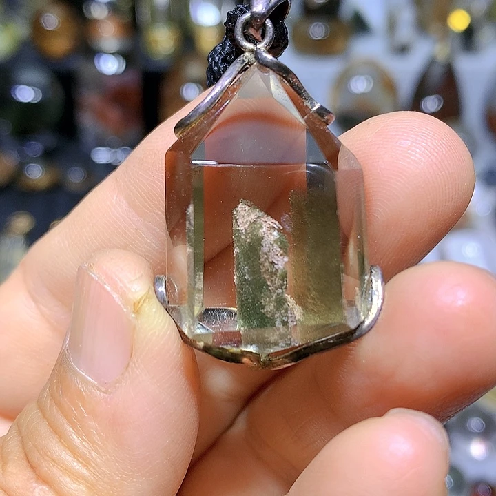 水晶吊坠银S925镶嵌天然水晶