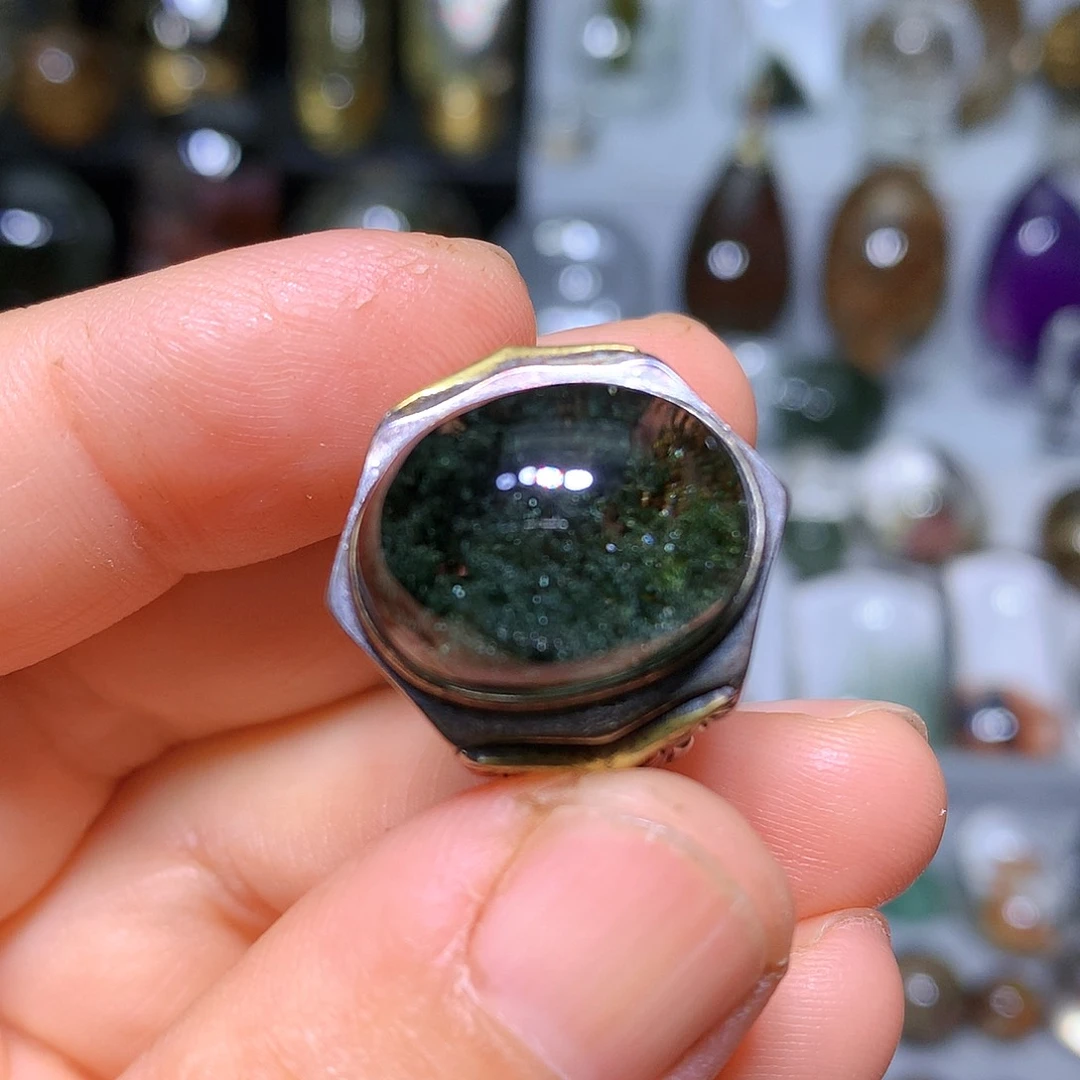 水晶戒指银S925镀金镶嵌天然水晶