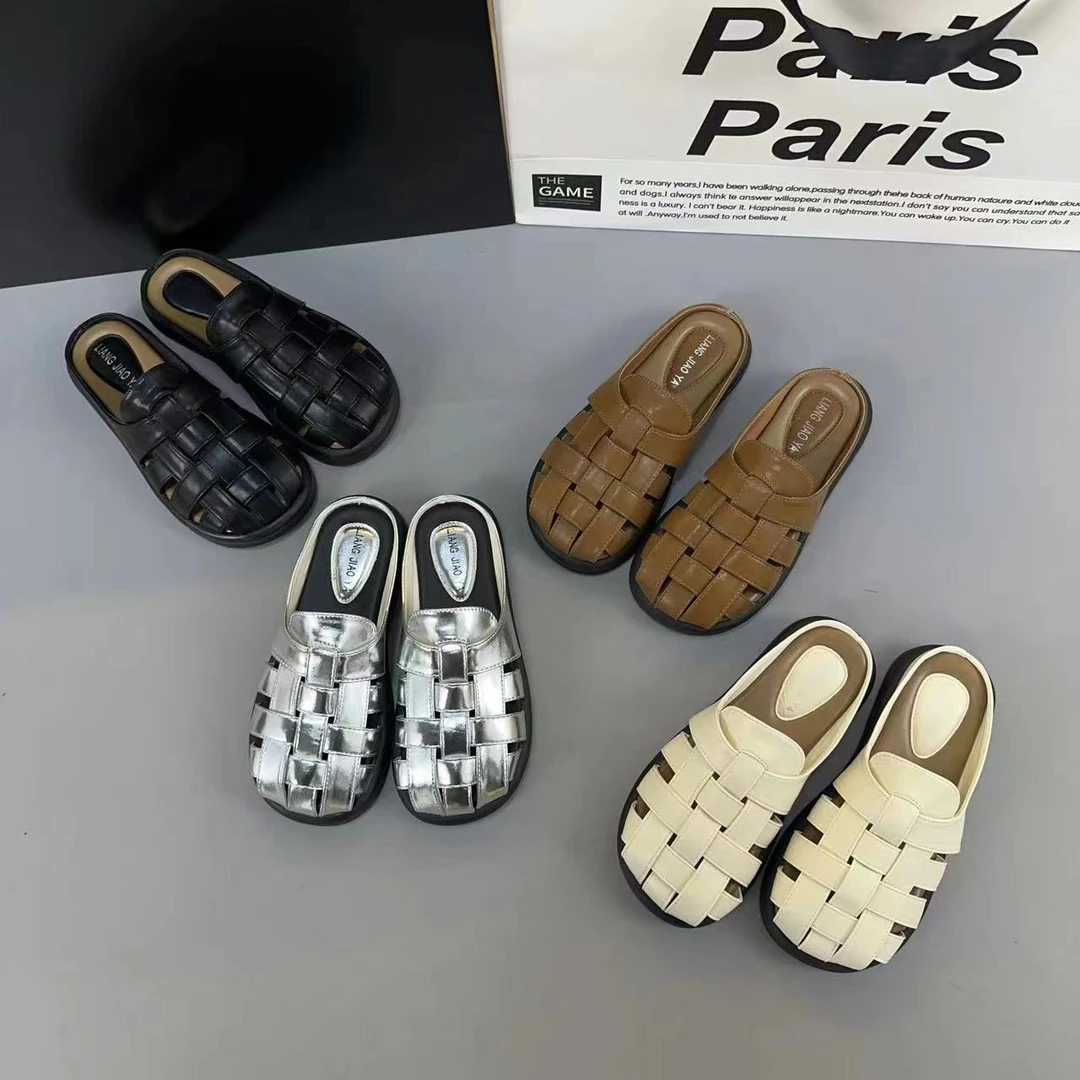 2024新款时尚休闲外穿软底防滑百搭复古透气包头拖鞋