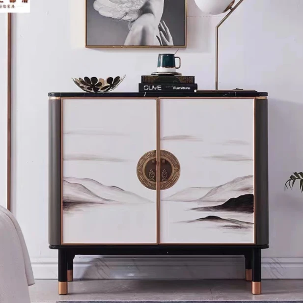 轻奢中式大理石玄关柜门厅隔断装饰柜多功能家用储物柜鞋柜餐边柜