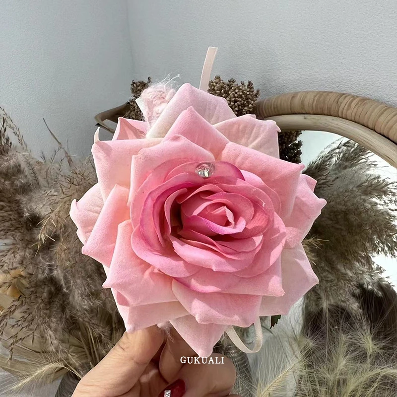 20843n出水芙蓉 桃粉大玫瑰AA面抓夹8cm抓夹手工轻奢韩式超仙优雅