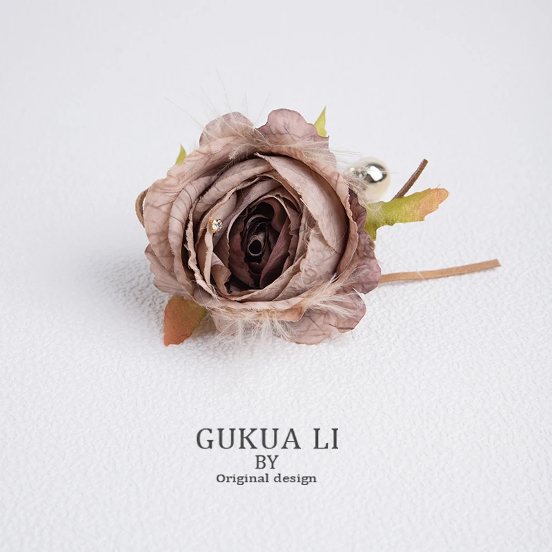 GUKUALI复古发饰纯手工头饰卡子美拉德一朵大花小肠圈发圈新品