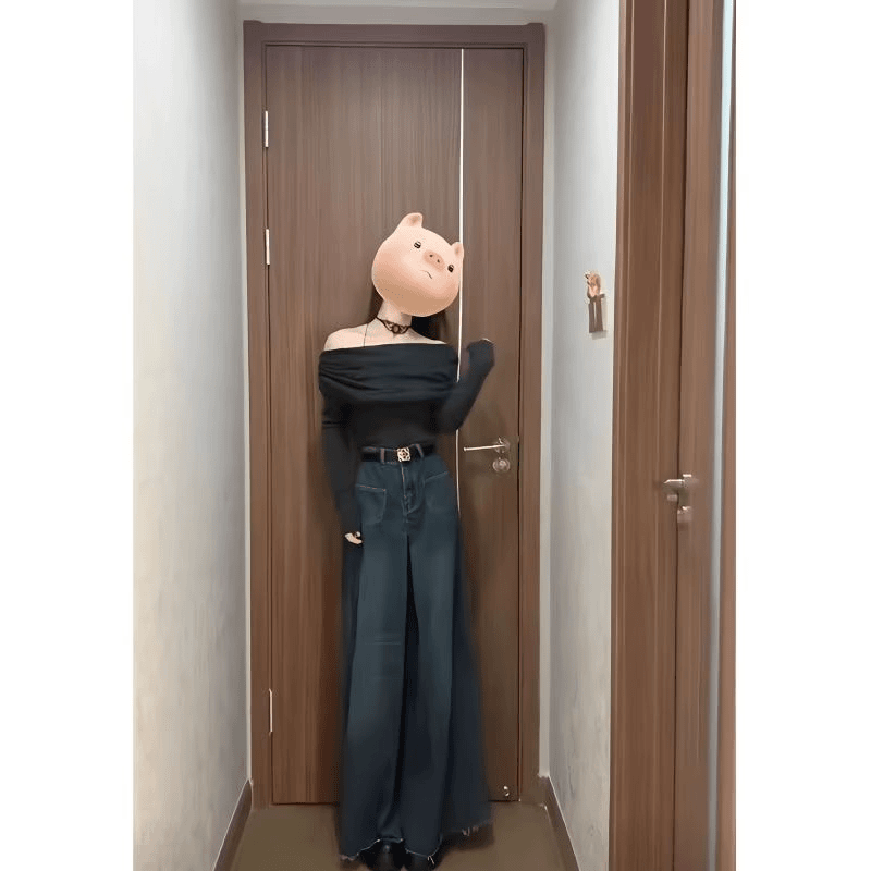 大码胖妹妹设计感高腰复古蓝色阔腿牛仔裤女秋冬宽松直筒拖地裤裙