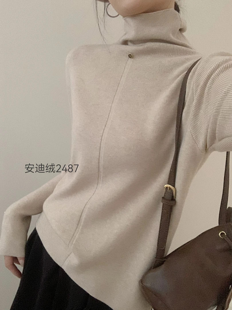 秋冬半高领针织衫女百搭显瘦打底毛衣内搭堆堆领上衣