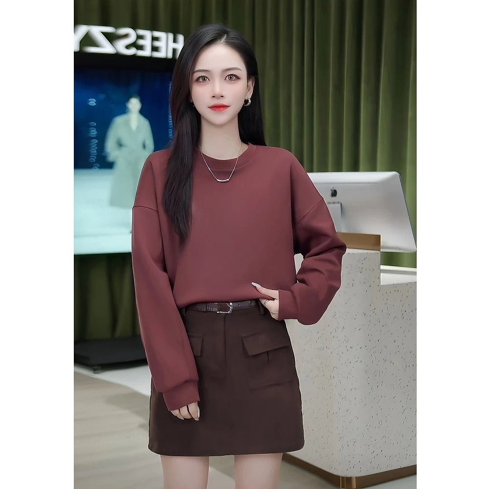 2024秋冬百搭净版长袖圆领新款卫衣上衣女