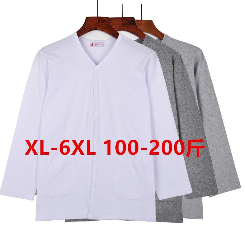 中老年男士纯棉长袖秋衣薄款开衫加肥加大宽松对襟棉毛衫老人上衣