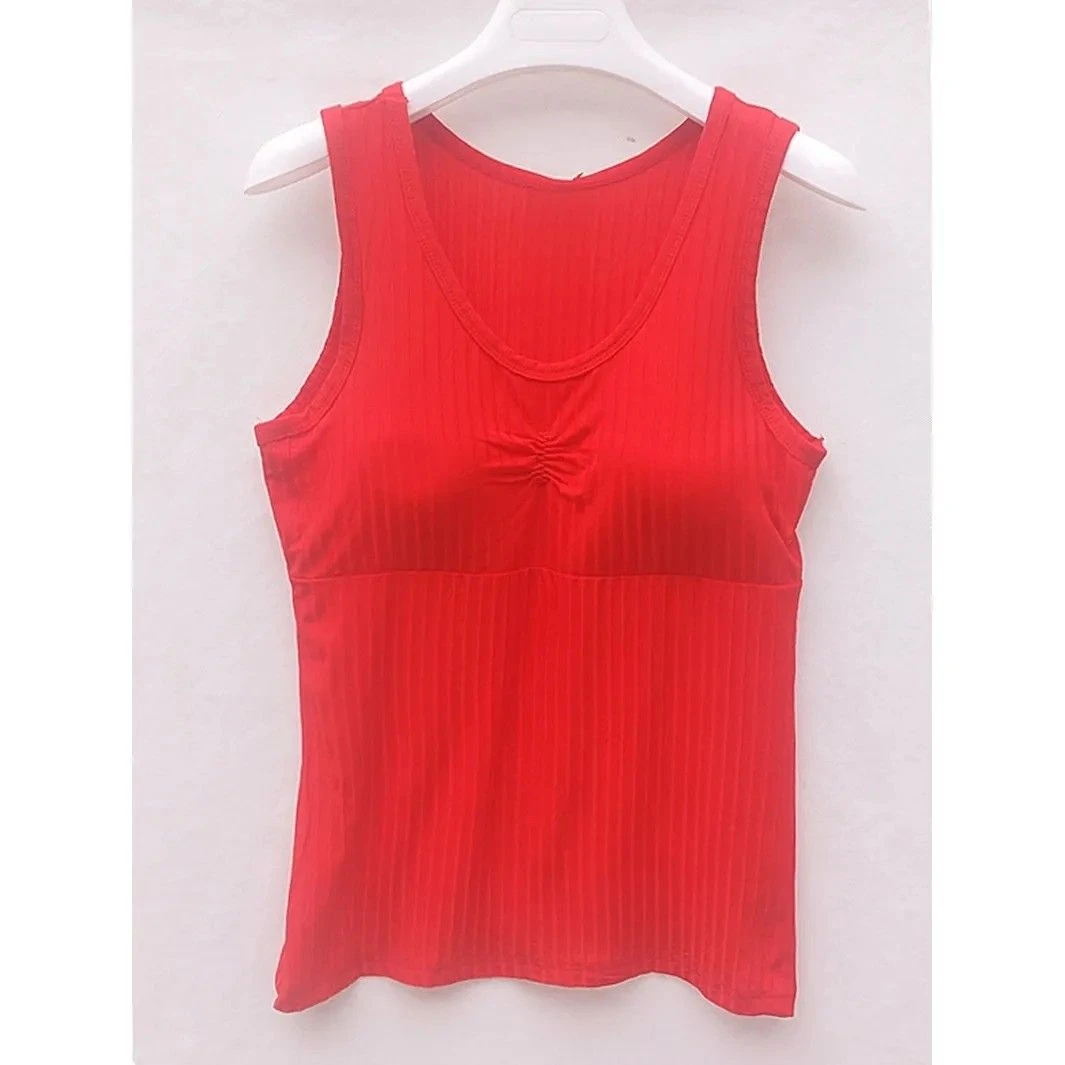 红色螺纹背心女免穿文胸薄款本命年打底上衣结婚蕾丝内衣