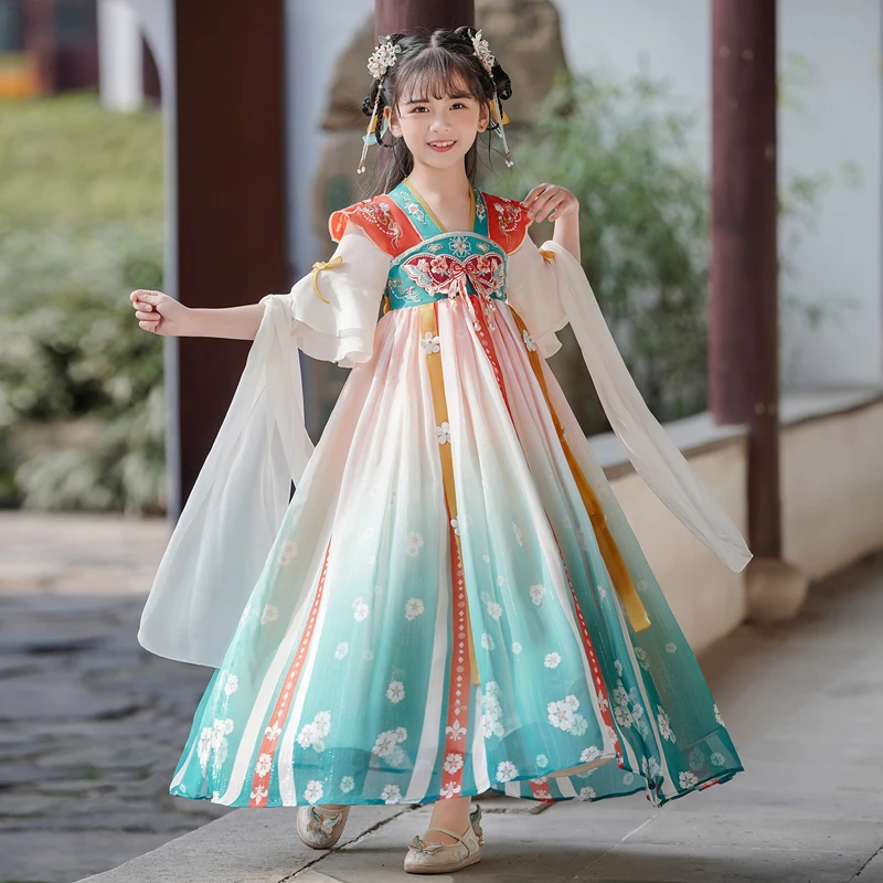 汉服女童夏款儿童2025新款古风超仙裙子古装女宝唐装小女孩连衣裙