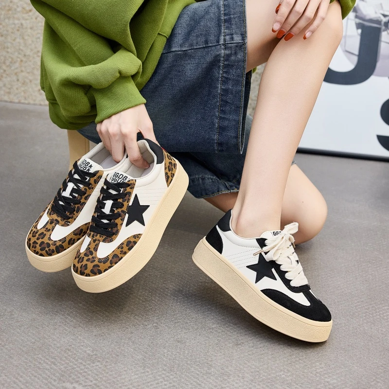 2024秋季新款韩版潮流星星板鞋厚底增高舒适豹纹休闲鞋 GCR80661
