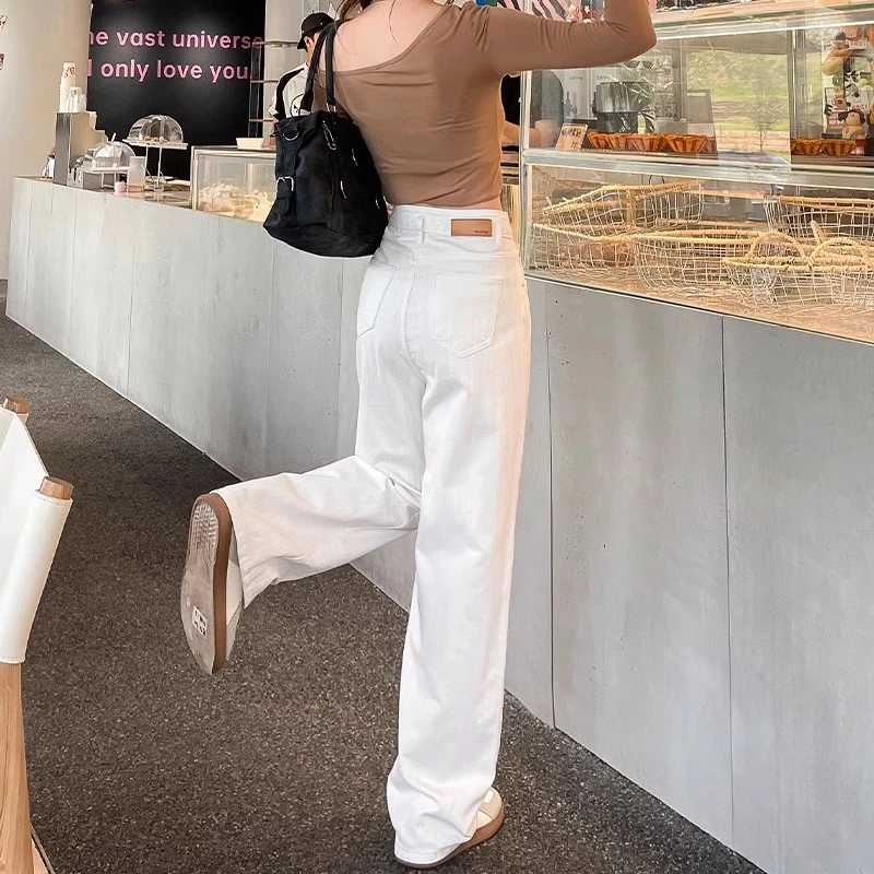 白色直筒牛仔裤女春秋冬季2025年新款宽松小个子高腰垂感阔腿裤女