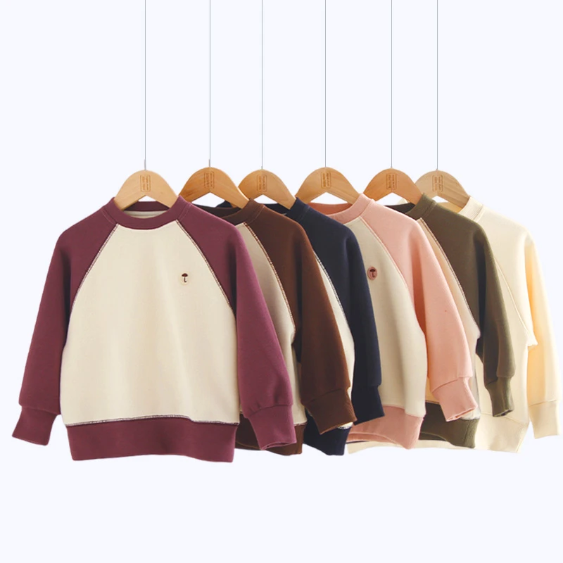 儿童新款全棉加厚卫衣春秋插肩袖男童女童宝宝撞色套头大童卫衣