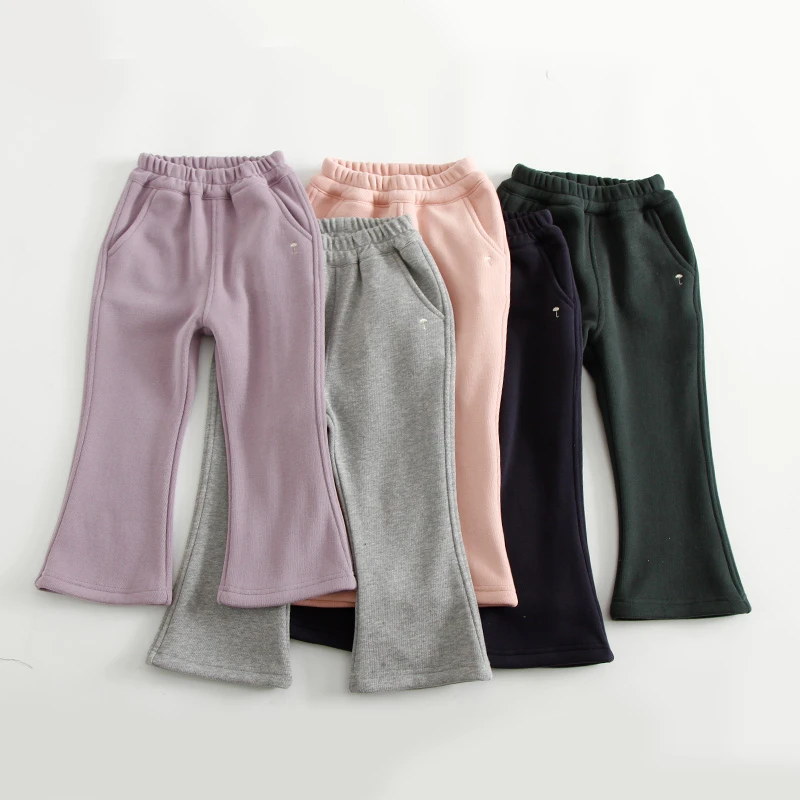女童加绒喇叭裤秋冬小童冬季微喇加绒儿童休闲裤时髦秋装宝宝裤子