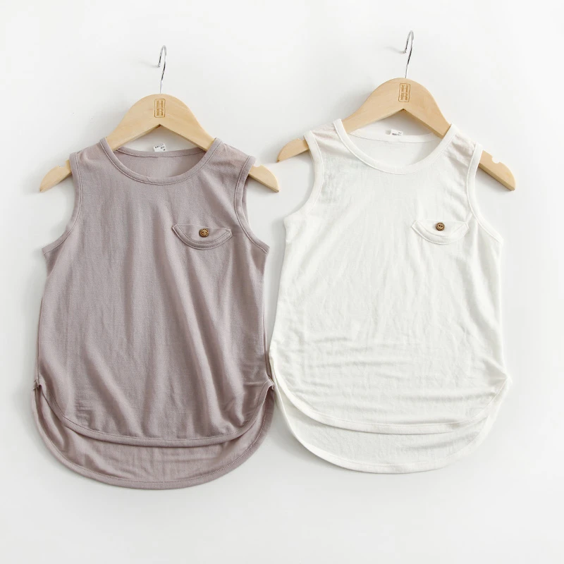 艾草系列儿童薄款背心 男童女童圆领纯色T恤 夏款