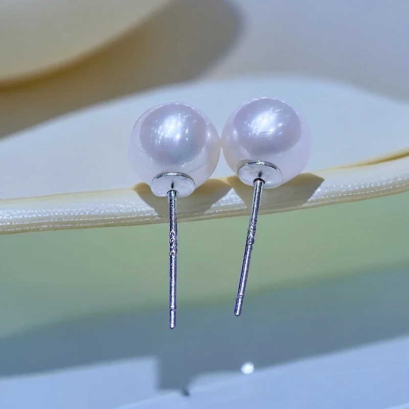 滢尚【特选】无核淡水珍珠6.5-7mm小耳钉银镶不过敏适合养耳洞