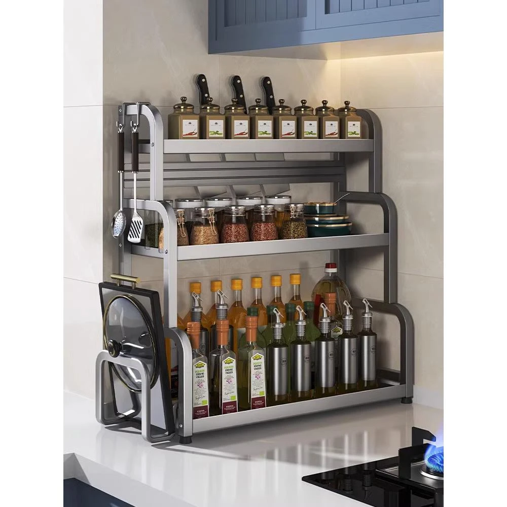 刀架筷子多功能置物架架收纳调味品不锈钢台面厨房多层