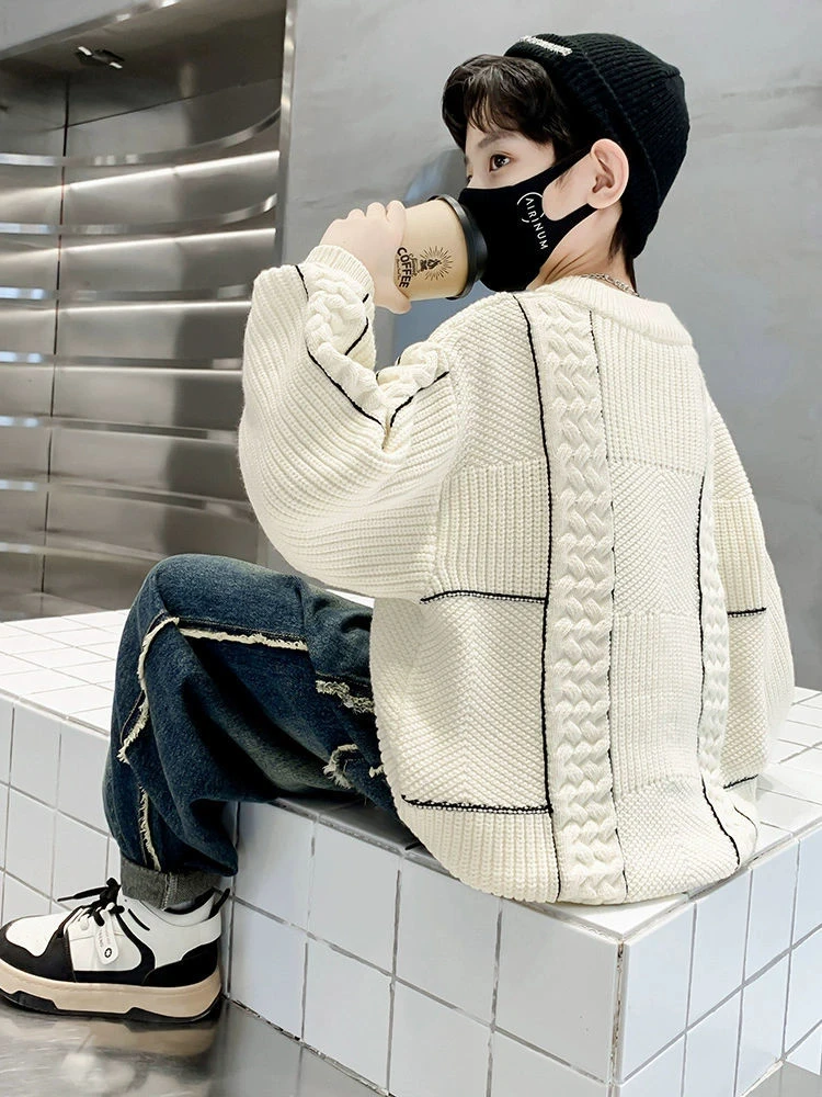 男童毛衣秋冬加绒加厚款新款儿童冬装上衣中大童冬季针织衫潮