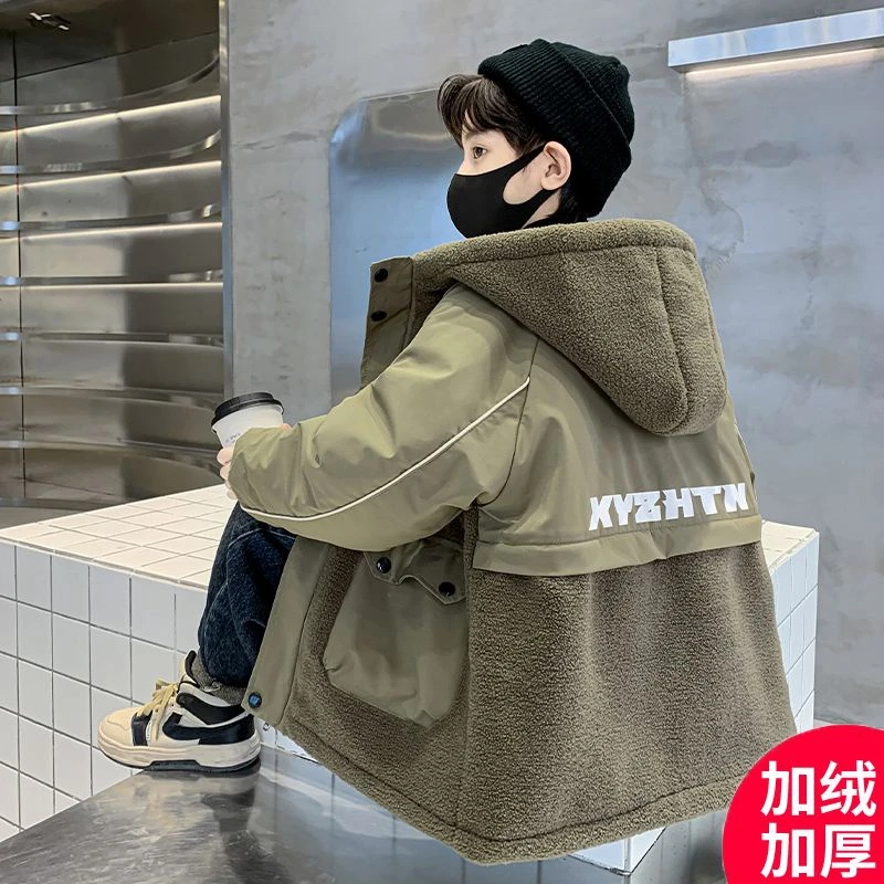 儿童装男童冬装加绒加厚外套秋冬款新款中大童羊羔绒毛毛衣潮