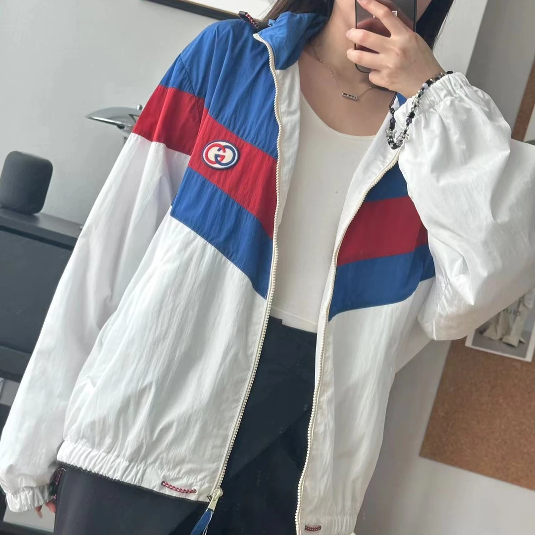全新未使用 GUCCI/古驰 彩色条纹立领冲锋衣夹克外套
