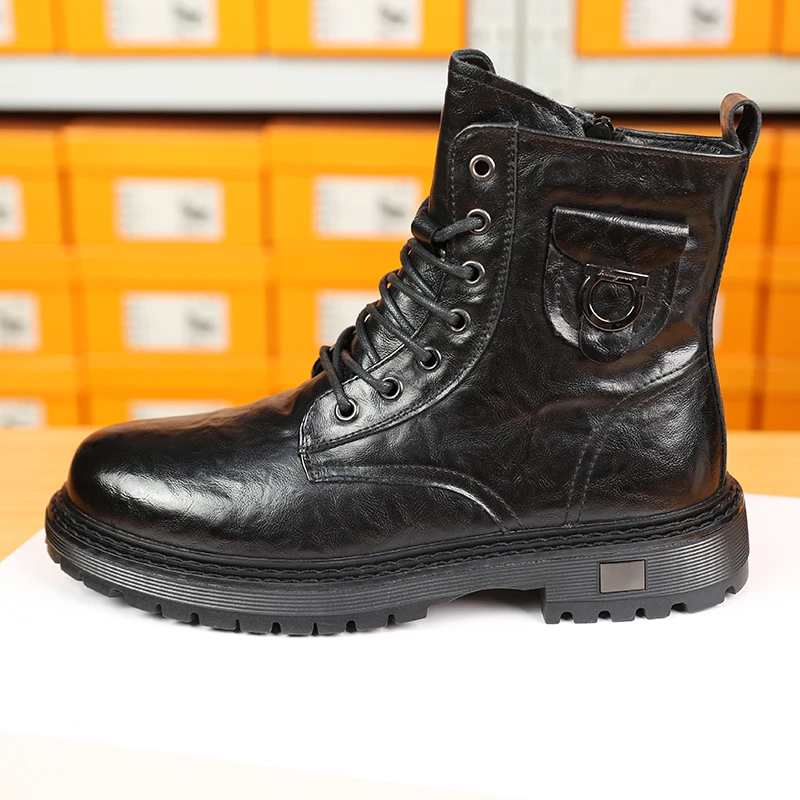 男士马丁靴加绒保暖工装靴子时尚百搭厚底机车皮靴高帮皮鞋