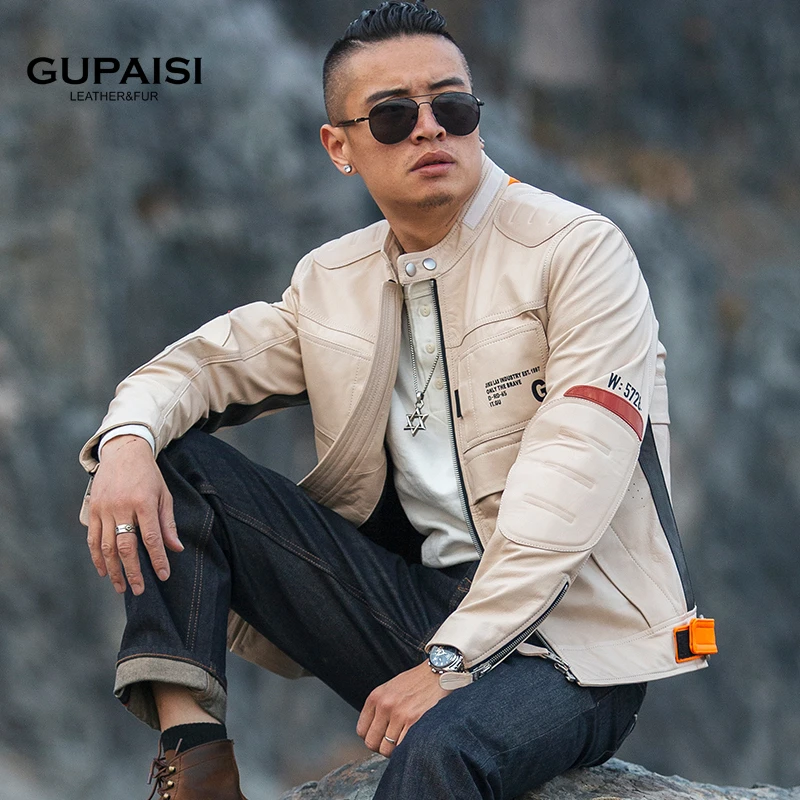 【古派诗】新品高端男士机车服外套山羊皮真皮立领时尚皮衣DJ8925