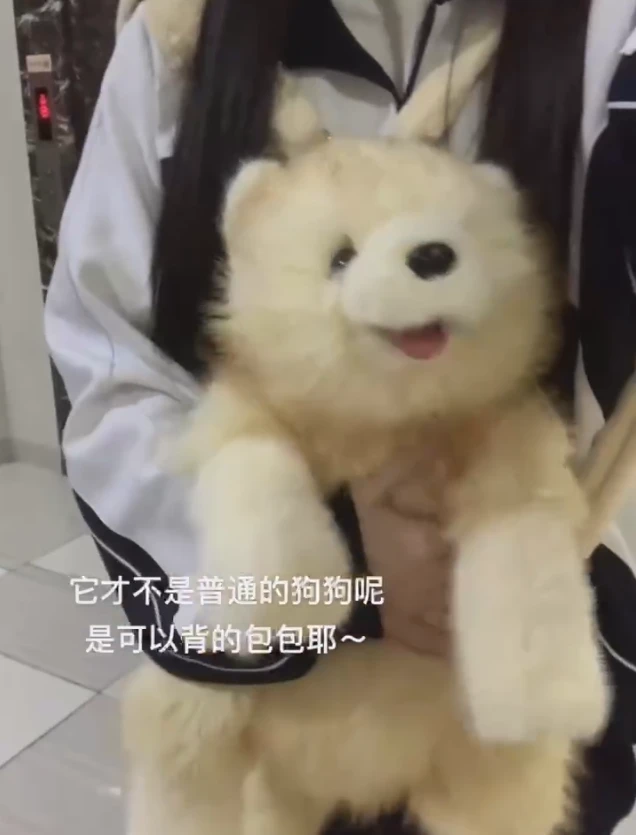 会叫的小狗背包玩具可爱松狮犬智能毛绒会唱歌狗狗玩偶生日礼物