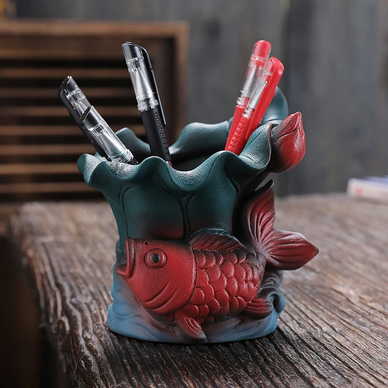 陶瓷笔筒摆件高颜值手工个性简约办公桌面文具收纳盒多功能小摆件