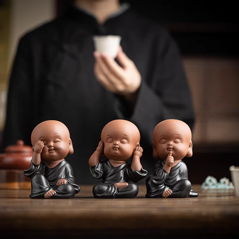 新款创意茶摆件迷你三不小和尚功夫茶具配件精品茶玩童趣包邮手工