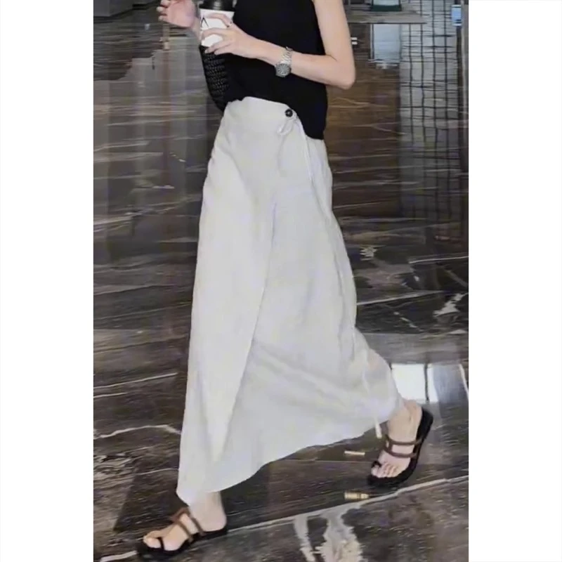 浅灰半身裙女夏季新款不规则a字裙梨型身材胖mm大码高级感长裙子