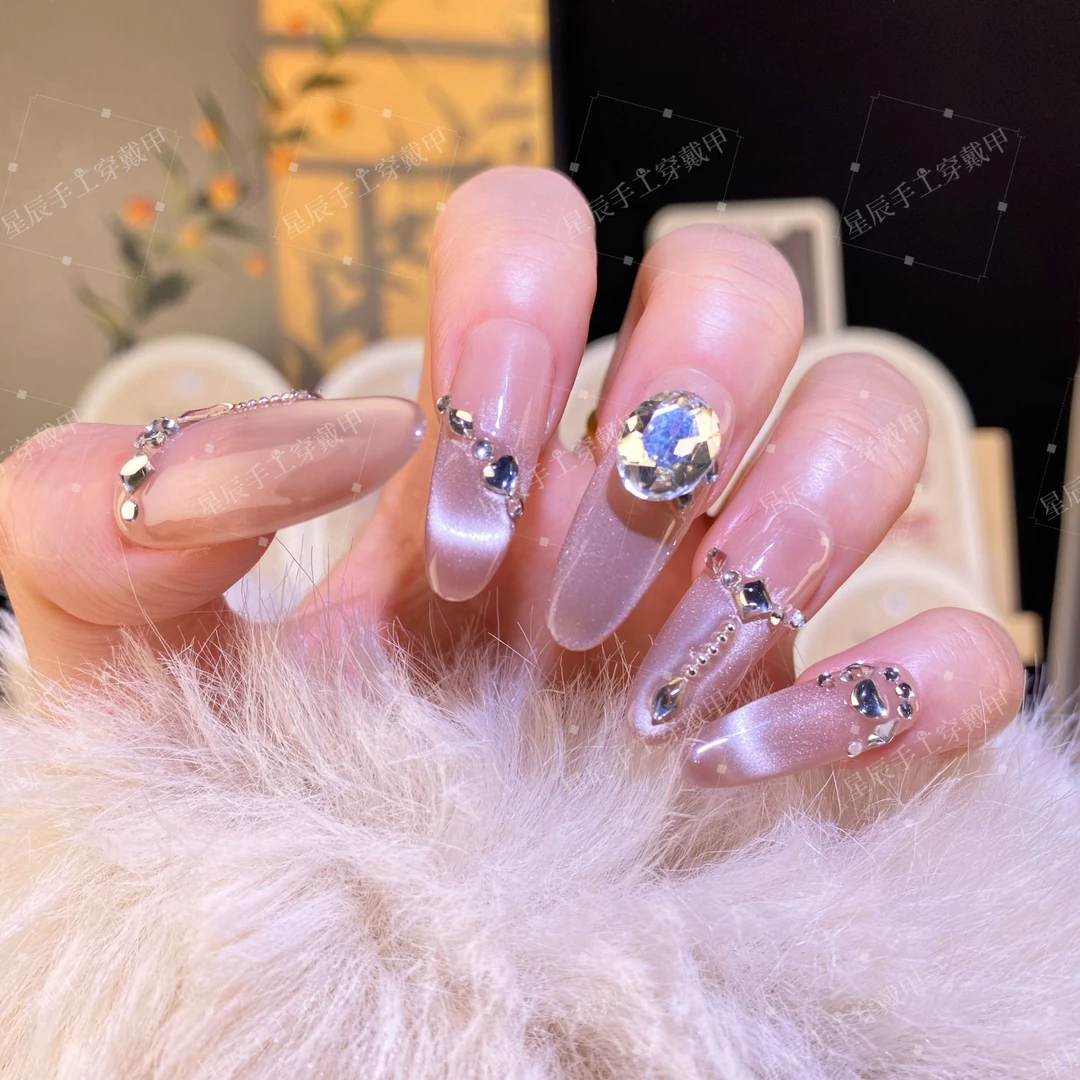 【往事如烟】穿戴甲纯手工光疗甲气质猫眼显白流行美甲甲片渐变冰透