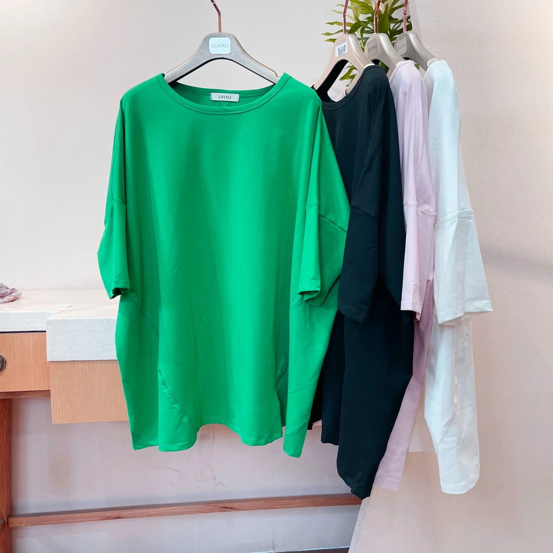 LIJIALI/莉佳丽--大码女装经典百搭圆领宽松时尚夏季纯色女装T恤