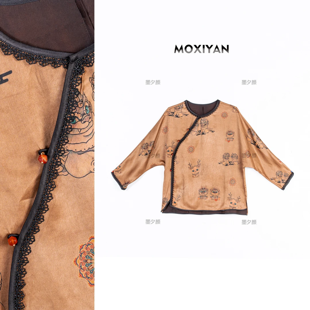 【小麒麟】秋冬新款新中式复古圆领印花重缎小衫 XT-097