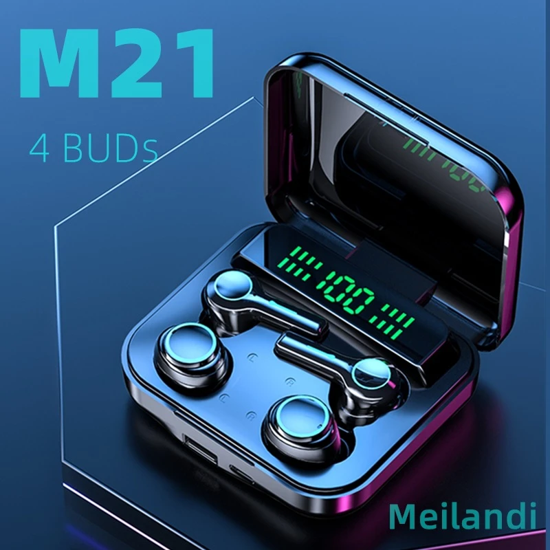 新款M21蓝牙耳机情侣款四颗两对触摸数显无线运动防水TWS5.2爆款